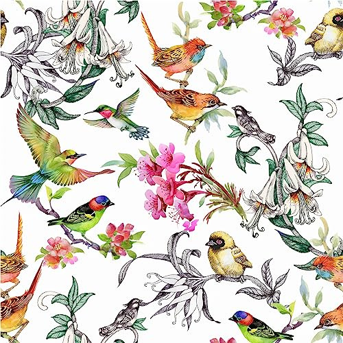 Selbstklebende Tapete Blumen Vögel, 44.5 * 300cm Wandtapete Klebefolie Vögel/Blumen/Blätter Tapete Selbstklebende Wasserdichte Küchenrückwand Schrank Wand Wohnzimmer Schlafzimmer Möbel Dekorfolie