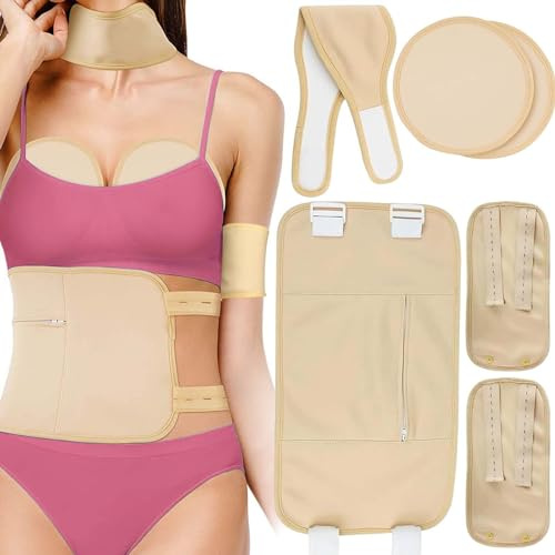 6 Stück Castor Oil Pack Kit: Wiederverwendbare Rizinusöl Packung, Bio Rizinusölpackung Set für Bauch Wade Knie Taille Hal Brust, Rizinusöl-Packung Wrap zur Durchblutung Muskelschmerzen(Khaki)