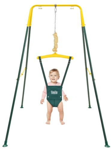 FUNLIO Dörrhoppare med stativ för baby (6–24 månader gungträningsset för inomhus- och utomhusbruk för baby flicka/pojke, med justerbar kedja, lätt att montera - grön