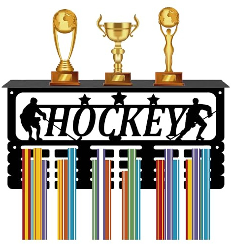 CREATCABIN Hockey-Medaillenhalter,Trophäenregal,Medaillenaufhänger Mit Regalständer,Sport,4 Reihe,Wandhalterung,Für Männer,Gymnastik,Fußball,Laufen,Schwimmen,Auszeichnungenständer,40x20x10cm