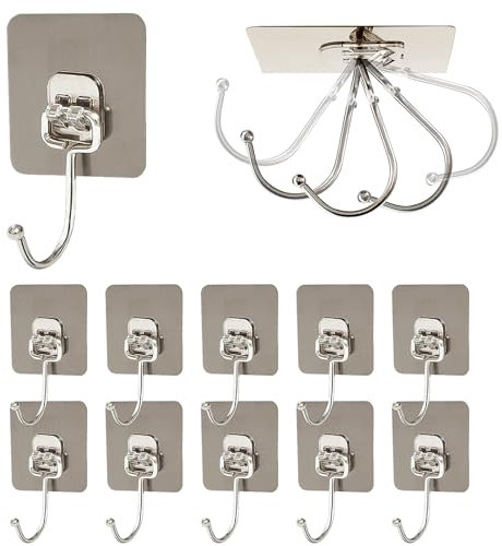 RAFIYU 20 Stücke Transparent Klebehaken Extra Stark, Haken Selbstklebend Ohne Bohren, Haken Zum Kleben Stark, Handtuchhaken Wandhaken Selbstklebend, Klebehaken Badezimmer Zubehör (Grau)