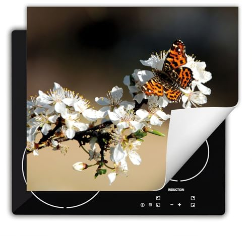 DarHaus Herdabdeckplatte Küche Ceranfeld, 60x52 cm, Schmetterling-Blume | Einteilig, Anti Rutsch Matte, Aufrollbar