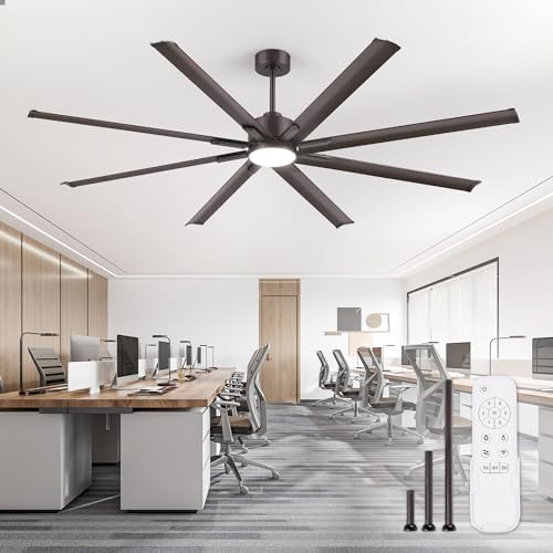 ZMISHIBO 84 Industrial Ceiling Fans with Lights, Large Ceiling Fan with 3CCT, 8 Reverisble Aluminum Blades, Quiet DC Motor, 6-Speed, Indoor/Outdoor Ceiling Fans for Patios/Garage/Porch, Oil-bronze