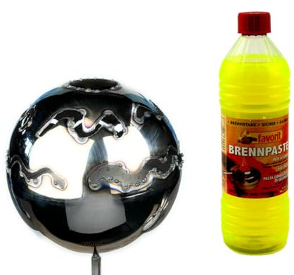 Gartenfackel Feuerkugel – Wellen 18cm Durchmesser + 1Liter Brennpaste