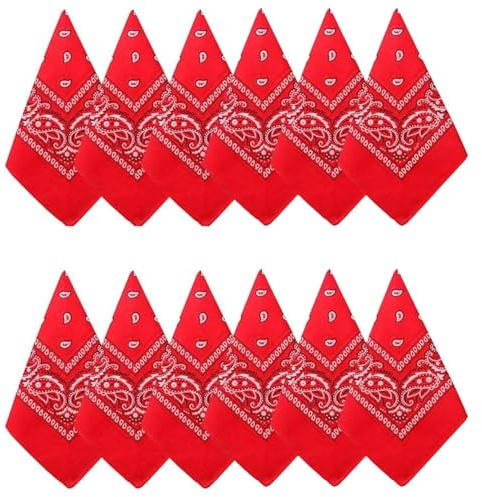 LATRAT Bandana unisexe pour hommes et femmes, masque de visage, bandeau avec écharpe carrée, bandeaux, enveloppements de tête, Lot de 12 Foulards, Rouge