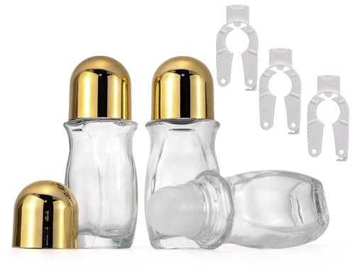 JIUWU 3-Pack 50ml Glass Deodorant Roller Bottles, Refillable Roll-On Bottles for Essential Oils, Perfume, Aromatherapy, Empty Travel-Size Rollerball Applicator Containers