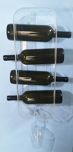 Generico Cantinetta Vino da Muro in Plexiglass Trasparente, 4 Posti, 18x50 cm, con Porta Calice/Apribottiglie
