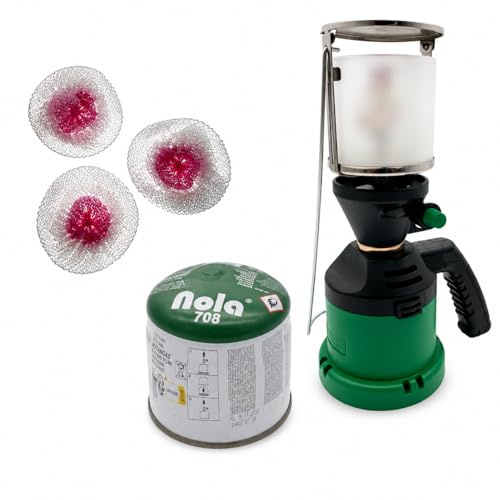 Nola Gaslampe inkl. 190g Gaskartusche und 3 Glühstrümpfen - Gas Kartuschen Campinglicht, Butan Gaskartusche, Outdoor Gaslaterne, Gaskartuschenlampe für Camping, Brennstofflaterne, Art. 930