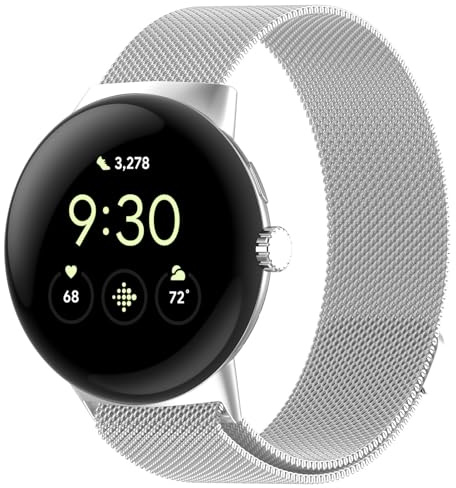 ZoRoll Metall Armband für Google Pixel Watch 5 41mm/4 41mm/3 41MM/2/1 | Mesh Metall Uhrenarmband, Magnetisch Verstellbarer Ersatzband für Google Pixel Watch 5 41MM/4 41MM/3/2/1 - Silber
