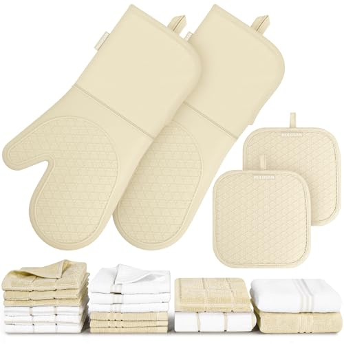 Silicone Oven Mitts Pot Holder Kitchen-Towels100% Cotton Dish Towels for Kitchen,Super Soft and Absorbent Kitchen Hand Towels/Tea Towels.Pot Holder,Oven Mitt Heat Resistant,Silicone Grip,Gift Set