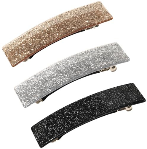 KOLZEMV Set mit 3 großen Haarspangen für Damen, Haarspange für Mädchen, haarnadeln groß, elegant, Haar-Accessoires, rechteckiges Design, automatische Clips in 3 Farben für dickes Haar