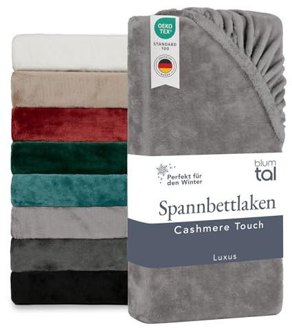 Blumtal Spannbettlaken Cashmere Touch 160x200cm Plüsch - Oeko-TEX zert. Bettlaken - Mikrofaser Spannbettlaken weich Winter 160x200cm Grau