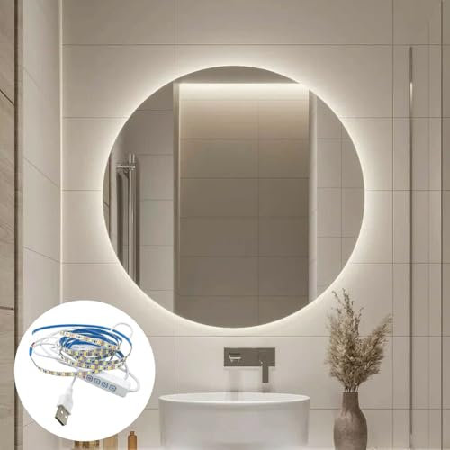 Doukesh Lumière de Miroir Lampe Maquillage, LED Lampe de Maquillage, 3 Couleurs, Luminosité Réglable, Montage Mural, Rond, Blanc, Éclairé