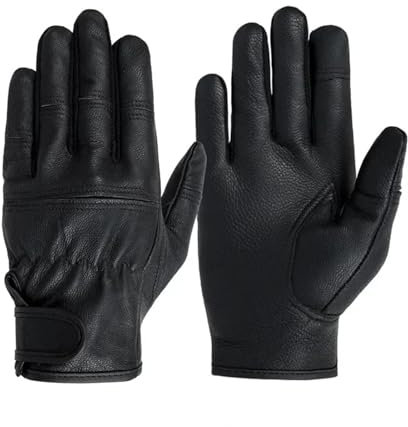 WENH Sheepskin Driving Gloves Leather Men's Motorcycle Glove Warm Touch Screen Leather Protection Wear Resistance Cycling Protection(L)