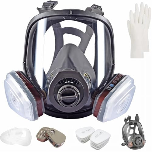 goambuy 28 in 1 Reusable Full Face Cover Dust Gas Face Cover with 10 Replaceable Filter Cotton and 5 Pairs of Gloves, for Organic Vapor, Chemical, Petroleum, Dust, Paint