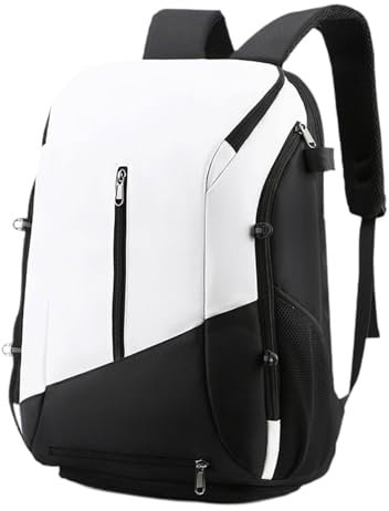 Qianly Basketball Rucksack mit Fächern für Schuhe, Schwarz Weiß