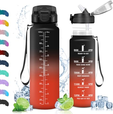 Vikaster Trinkflasche Fahrrad, Trinkflasche mit Strohhalm 1 Litre, Wasserflasche Leak-Proof, BPA-Free, Sportflasche für Camping, Yoga, Schule, Gym, Outdoors