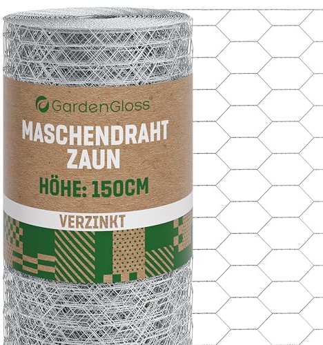 GardenGloss Maschendrahtzaun Verzinkt - Grobmaschig 25x45 mm - 150cmx25m | Grobmaschig - Für Hasen & Geflügel - Verzinkter Stahl - Witterungsbeständig