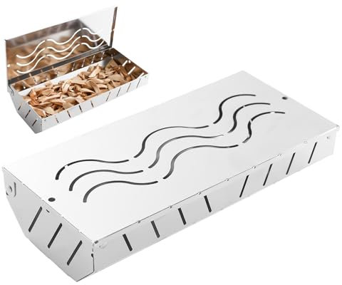 Räucherbox zum BBQ Grillen - Holzkohlegrill Zubehör mit Deckel | Smoker Metall Outdoor Kochzubehör für Fleisch Lebensmittel Barbecue Chips | Holzspäne Sm-oke Box | Edelstahl Räucherbox