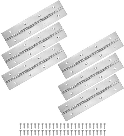 M METERXITY 6-Pack Piano Hinges, 8 Inch / 200mm Stainless Steel Continuous Piano Hinge with Holes and Screws for Cabinets Door/Storage Box [2X 0.04/ 50x 1mm Open Width Thick, Silver Tone]