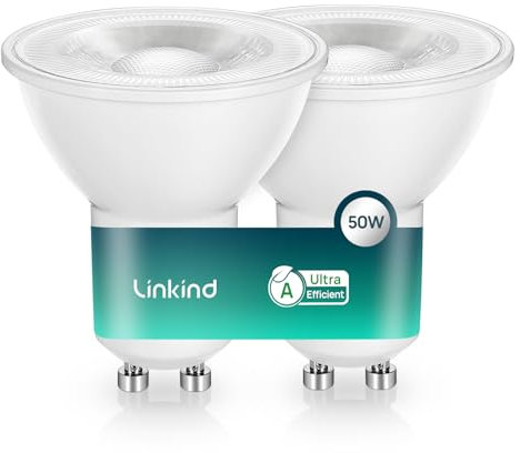 Linkind GU10 LED Lampe 4000K Neutralweiß Ultraeffiziente GU10 Glühbirnen, 2W ersetzt 50W, Energieeffizienz-A, Nicht Dimmbar Energiesparlampe 360Lm, 36°enge Abstrahlwinkel, Klasse A LED Birne, 2 Stück