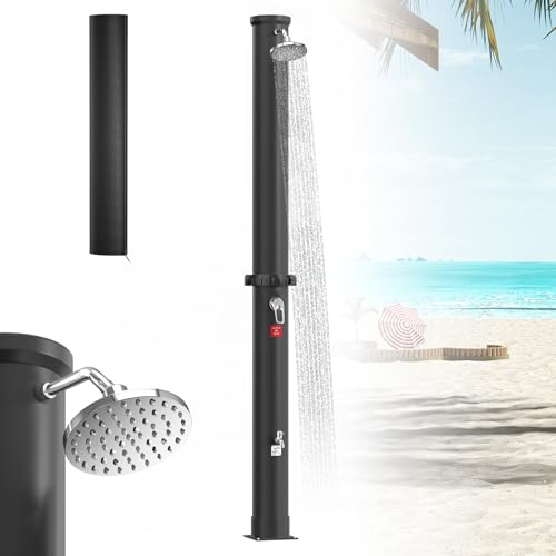 Froadp Solcellsdusch 40 liter för trädgård och pool, solträdgårdsdusch med 360° vridbart regnduschhuvud, utomhusdusch med kran och trädgårdsslanganslutning camping utomhus, svart