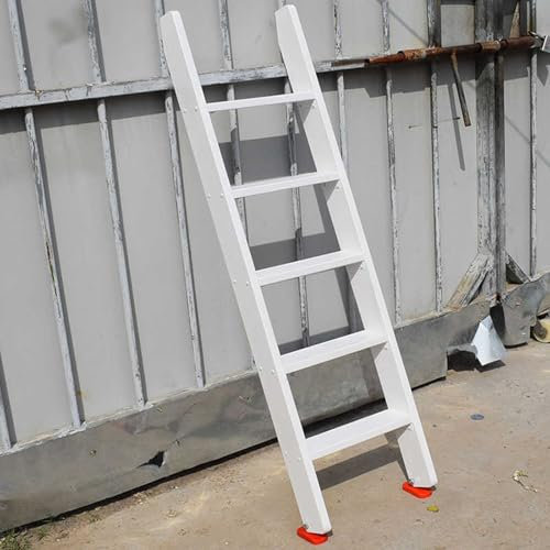Etagenbettleiter, abgewinkelte Holzleiter für Hochbetten, 8-stufige Leiter mit Hardware und Gummimatte, weiß, 240 cm