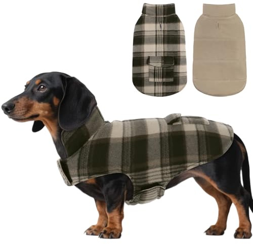 ASENKU Hundkappa liten XS vattentät vinterväst för hundar vindtät dubbelsidig hundjacka justerbar rutig hundkläder med fleecefoder