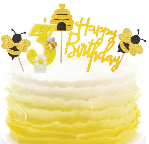 Zahl 3 Bienenblumenkerze,Tortendeko Biene 3.Geburtstag,Gelb Bieneblume Geburtstagskerzen,Honigbienenkuchenkerzen Toppers,Tortendeko Geburtstag Mädchen