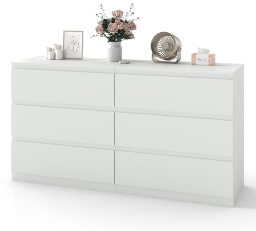 Xisilla Commode blanche chambre à coucher avec 6 tiroirs 40 cm de profondeur, Buffet salon blanc, Armoire étroite, Commode pour chambre à coucher, Armoire à tiroirs blanche