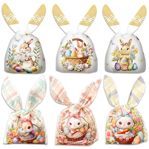 LIZANQU 60 Stück Osterhasen Tüten, Geschenktüten Ostern, Ostertüten, Schön Hasenohren Süßigkeiten Tüten Partytüten Kindergeburtstag für Ostern, Hochzeit, Geburtstag (A)