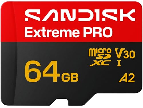 SANDISK Extreme PRO microSDXC 64GB, UHS-I + SD Adapter (up to 200MB/s read, 90MB/s write speed, 5K, 3K, 4K UHD, C10, V30, U3, A2) For Action Cams, Drones, Android devices, Laptops