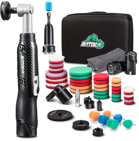 BATOCA S6 Mini Polermaskin Trådlös,DA&RO Slipmaskin för Bildetaljer,Motorcykel, Båt,12V Batteri Bilpolermaskin,1000-5000RPM/4200-21000RPM,Bottenplatta 25mm/50mm/75mm,Buffert,Lackvård