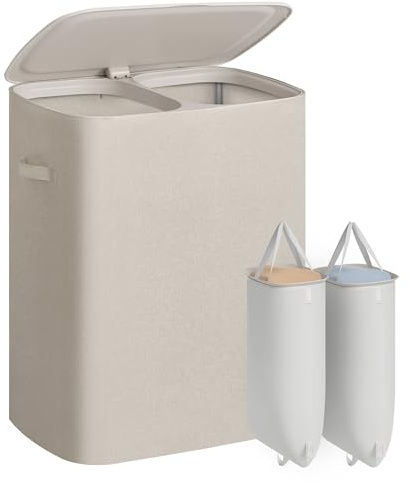 SONGMICS Laundry Basket with Lid, 160L Large Hamper, 2 Compartments