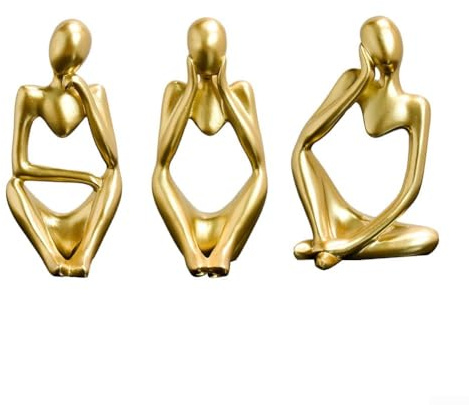 Figura abstracta de resina para decoración moderna del hogar, estatua creativa de pensamiento izquierdo y derecho, adorno de acabado dorado para sala de estar, estante de mesa (juego dorado)