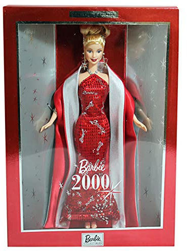 BARBIE poupée blonde robe de soirée rouge brillante - mattel 2000 - pour le nouvel an 2000 - collector edition - boite vitrine rouge