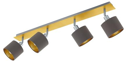 EGLO Deckenlampe Valbiano, 4 flammige Deckenleuchte | Deckenstrahler aus Metall und Textil, Flurlampe in Messing-Gebürstet, Nickel-Matt, Cappuccino, Gold, Spots E14