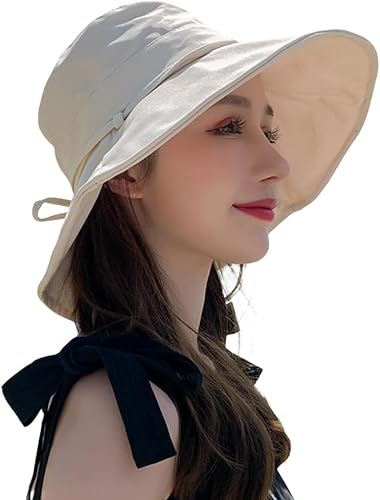 ITODA Cappello da Sole da Donna - Topee UPF 50+ Cappello da Spiaggia Bucket Pieghevole Visiera a Tesa Larga Cappello da Esterno Cuffia Protezione UV con Corda Antivento per Viaggi Vacanze, Beige