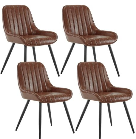 Lestarain Esszimmerstühle 4er Set, für Esszimmer Wohnzimmer Küche, Retro Küchenstühle gepolstert, Sitzfläche aus Kunstleder, mit Metallbeine, bis 150 kg belastbar, Braun