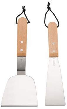 REFI Set DE 2 Accessoires Barbecue PLANCHA Cuisson SPATULES Large ET Fine Manche en Bois Nettoyage Graisse Plaque Apres CUSISSON
