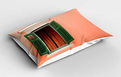 ABAKUHAUS Rustikal Kissenbezug, Alte Retro Haus Fensterläden, Dekorativer Standard King Size Gedruckter Kissenbezug, 80 x 40 cm, Orange Grün Weiß