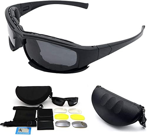 Riloer Gafas tácticas polarizadas, gafas eclipse solar, gafas militares gafas, de sol del ejército con 4 lentes originales de tiro para hombres y mujeres en carreras ciclismo esquí pesca