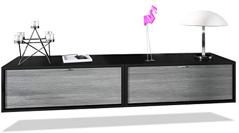 Vladon 2er-Set TV Board Lana 80, Made in Germany, Lowboards je 80 x 29 x 37 cm mit viel Stauraum, Korpus in Schwarz matt, Fronten in Avola-Anthrazit | Große Farbauswahl