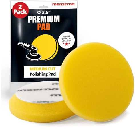 menzerna 8,9 cm 2 x Premium Polierpads Medium Cut für mittelfeines Polieren I Karosseriereparatur- & Detailing-Pads mit Sicherheitskante & Klettbefestigung I Waschbar & Langlebig | Karosserie-Reparatur- und Detail-Pads, Sicherheitskante und Klettbefestigung, waschbar und langlebig