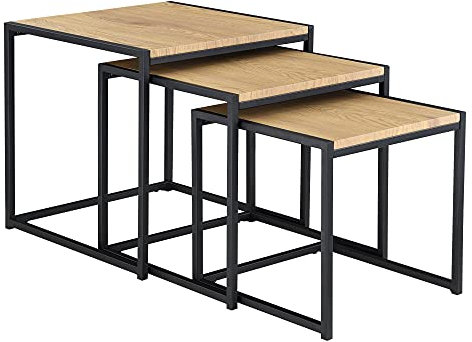 [en.casa] Beistelltischset Ringsaker 3er Set Couchtisch 3-TLG. Wohnzimmertische Schwarz/Eiche Hell