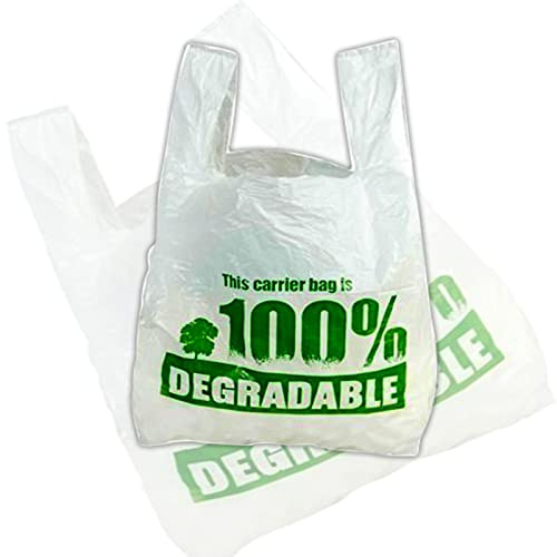 200 Carrier Bags (13x19x23 Inches) X Large White Plastic Bag with Handles - Strong 100% Degradable Vest Reusable Recyclable Eco Friendly Plastic Shopping Bag