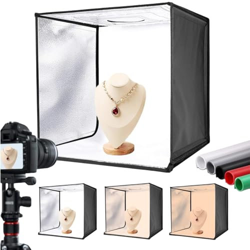 Caja de luz para fotografía – 28 pulgadas/70 cm Grande llevó el Kit de iluminación de Estudio fotográfico con 4 Colores telón de Fondo, Tienda Softbox portátil con Luces LED