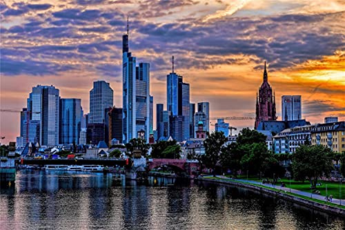 HMTTKPRO 5D Custom Diamond Painting DIY Frankfurt Wolkenkratzer Skyline Malerei Kreuzstich Vollbohrer Kristall Für Home Wall Decor Geschenk 30x40 cm