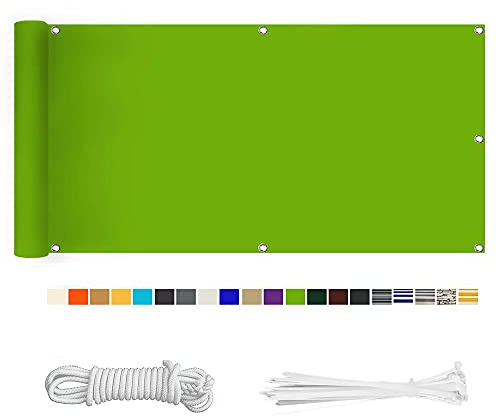 HERILIOS Balkon Sichtschutz, Balkonabdeckung 220 g/m² Innen Balkonverkleidung UV-Schutz (210Größen&21Farben) Ohne Bohren mit Ösen Kabelbinder und Kordel für Balkongeländer Terrasse,90X600CM Grasgrün