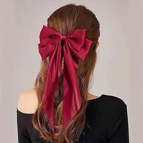 Große Haarklammer, 40CM Lange Elegante Stoff Haarschleifen Clip Haarnadelschleife,Damen Haarspangen Haarschmuck Haarclip Haar-Accessoires für Frauen Mädchen Dicke Haar Dünne Haar,Rot